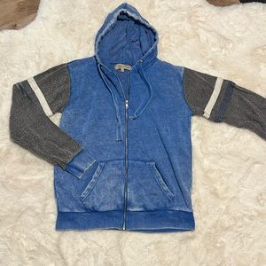 Vintage Havana Color-block Reverse Fleece Zip Hoodie